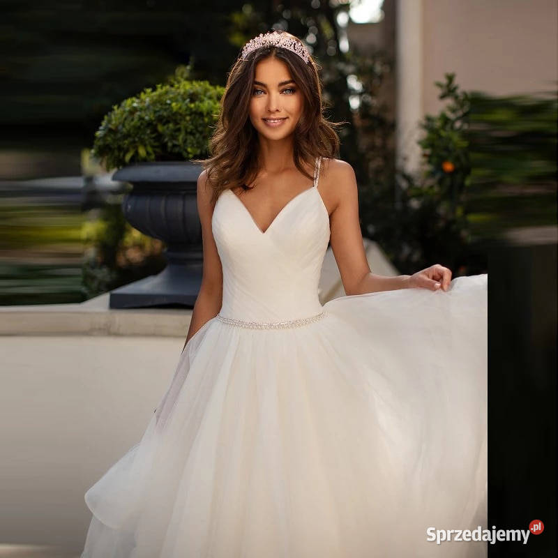 Suknia ślubna z falbanami perełki 36 S 38 M 40 L Jelenia Góra