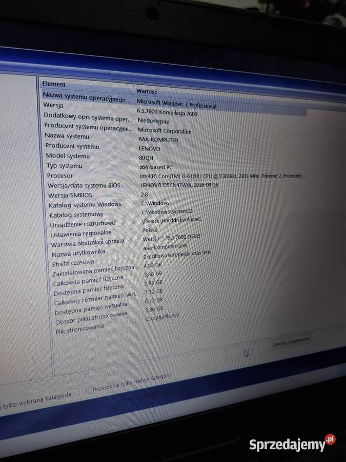 Laptop LENOVO IdeaPad 80QH Win 7 Professional