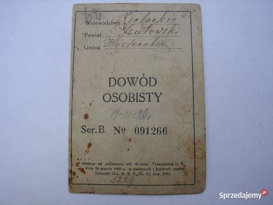 Goździelin gm Bodzechów dowód osobisty z 1934 Warszawa