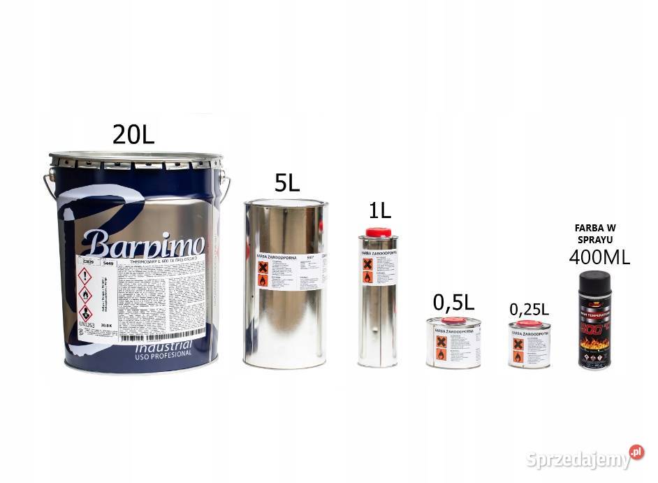 FARBA LAKIER ŻAROODPORNA DO KOMINKÓW 20L TRWAŁA