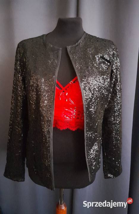 Czarna narzutka żakiet elegancka cekiny cekinowa