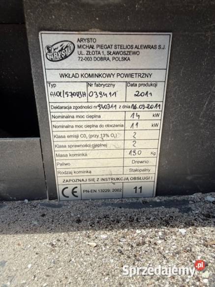 Wklad kominkowy Aristo 14kw Śrem