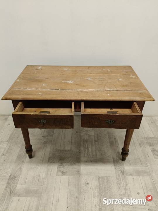 stół wiejski drewniany wintage sosnowy blat łódzkie