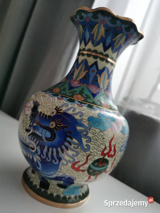 Chiński wazon cloisonn ze smokiem koniec XIX