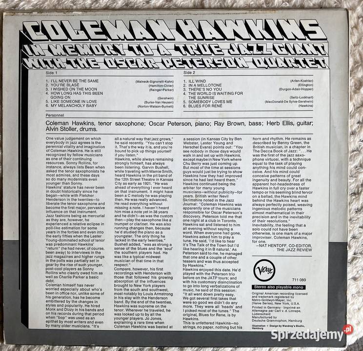 Coleman Hawkins with The Oscar Peterson Quartet Szczecin sprzedam