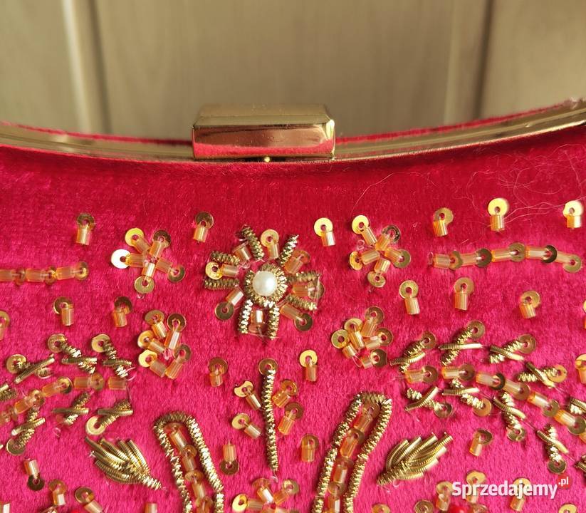 Mała czerwona torebka kopertówka wyjściowa welur Torby i torebki Szczecin