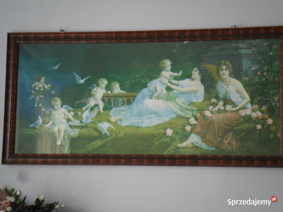 Obrazprzedwojenna reprodukcja amorki i nimfy Antyki, Sztuka, Kolekcje dolnośląskie Świdnica Polska sprzedam