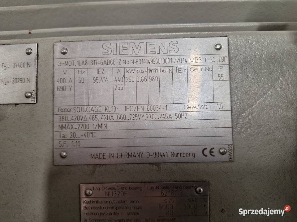 250kw silnik elektryczny 989obrmin Pozostałe kujawsko-pomorskie