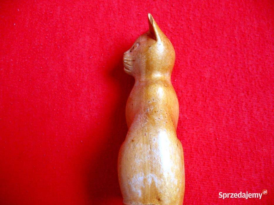 Kot Poważny kotek drewniany figurka stara 115 x