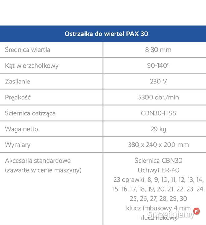 Profesjonalna ostrzałka do wierteł PAX 30 830 mm