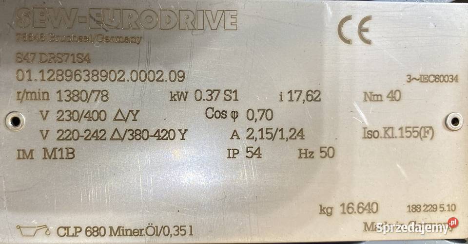 motoreduktor przekładnia 037kW 78obr 3fazowy SEW Elektryczne Pigża sprzedam