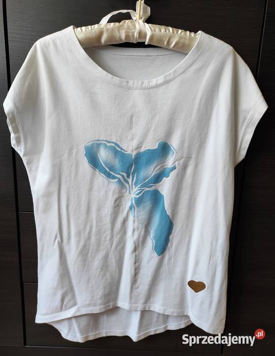 Bluzka koszulka tshirt uni biały kwiat bawełna Nowy Tomyśl