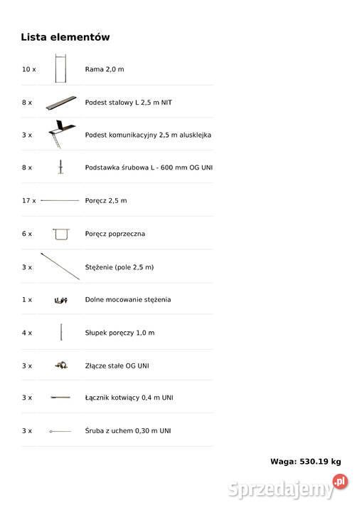 Rusztowanie szczytowe 515 m2 używane 75x82 m Rusztowania