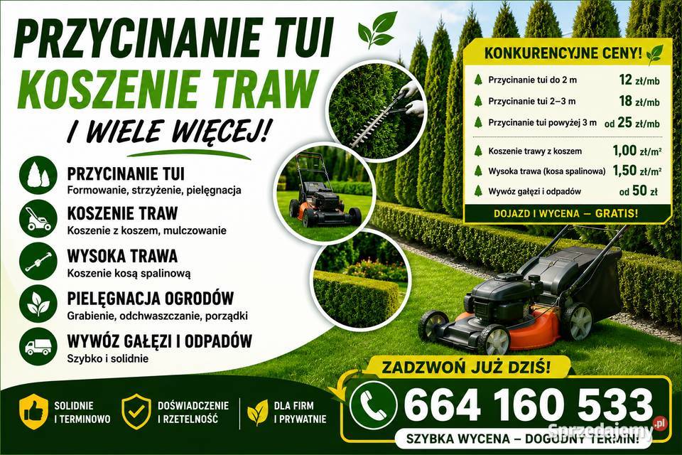 Usługi ogrodnicze koszenie trawników przycinanie Stary Sącz