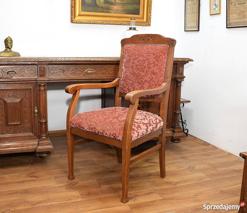 STARY DĘBOWY FOTEL DO BIURKA SOLIDNE KRZESŁO