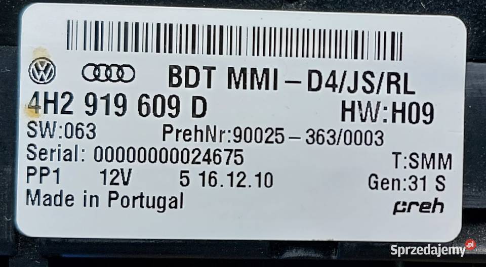PANEL STEROWANIA MMI AUDI A8 4H 4H2919609D Mielęcin