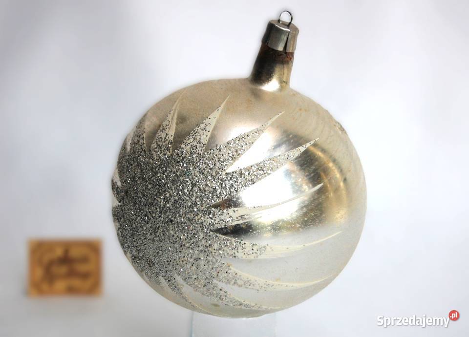 Stara bombka szklana srebrna gwiazdki brokat PRL Lublin
