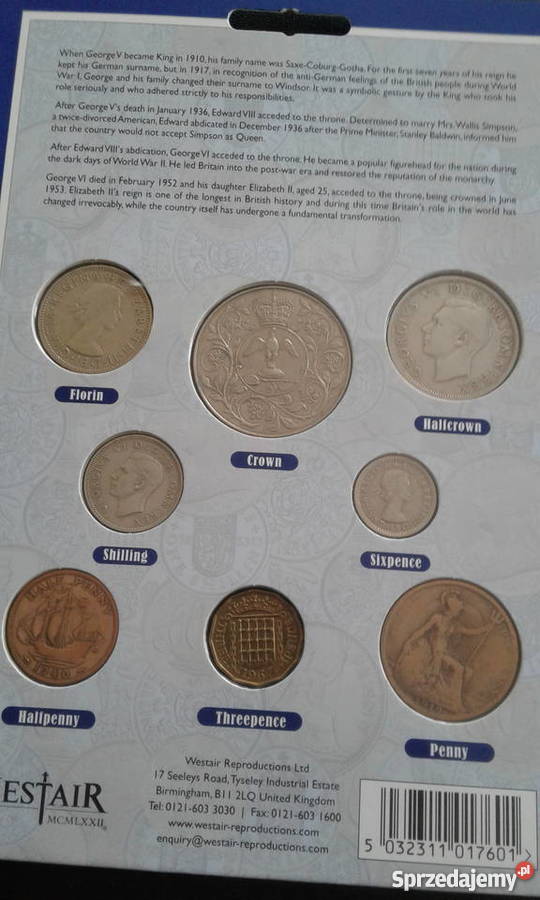 Komplet monet WBrytania XX wieku12 pensa do 1 Konin sprzedam
