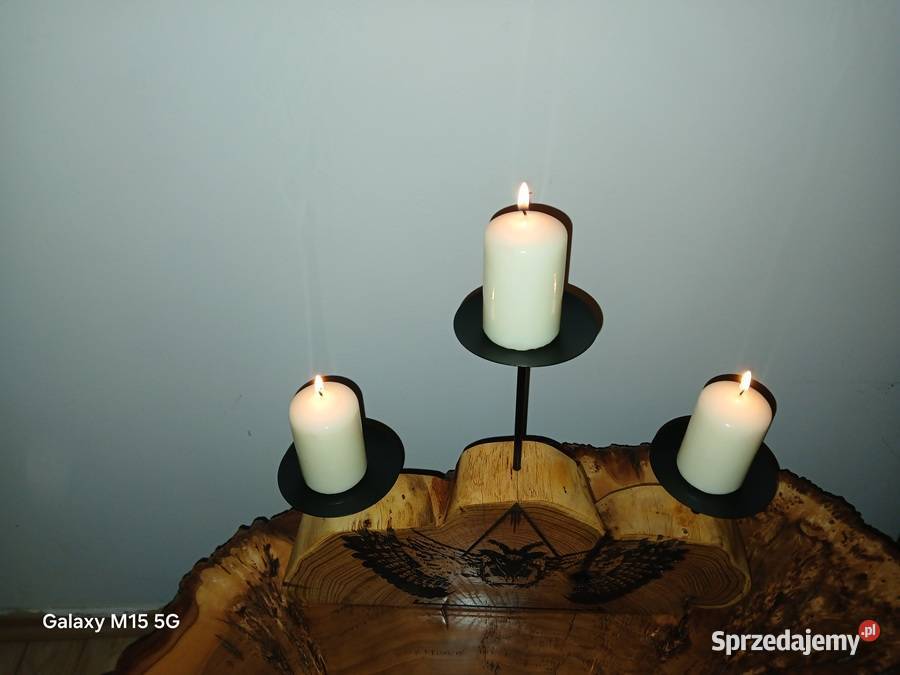 Świecznik z plastra akacji z sową małopolskie Skawina