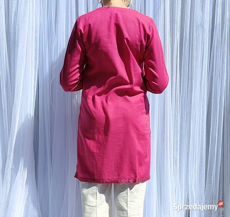 Różowa tunika boho S 36 bawełna róż złoto haft Szczecin sprzedam