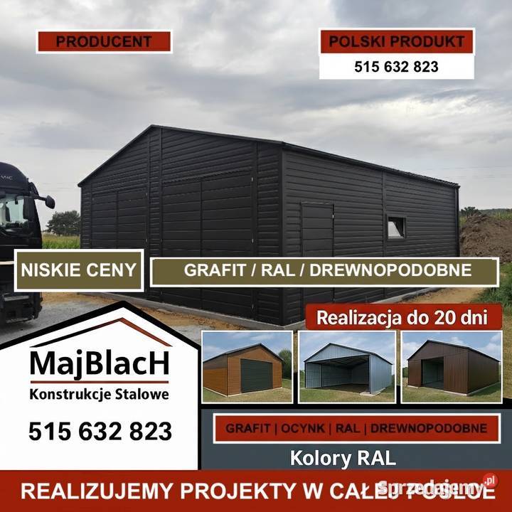 Garaż Blaszany Grafitowy HALA Montaż PRODUCENT samodzielny Radzyń Podlaski