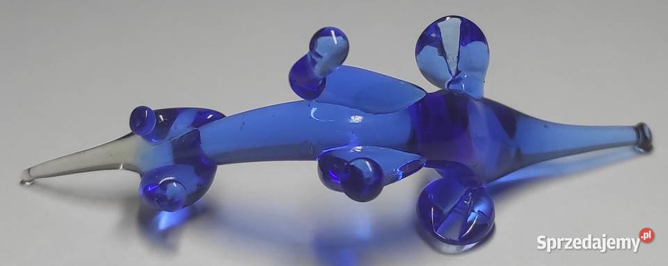 Szklany jamnik pies ze szkła błękitny szkło mazowieckie sprzedam