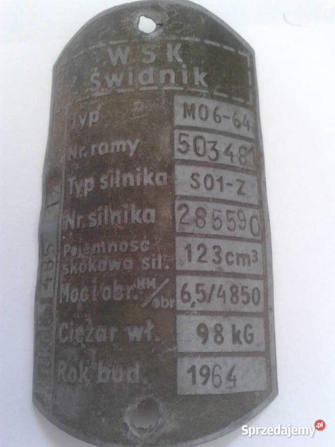WSK 125 ORYGINALNA TABLICZKA ZNAMIONOWA Bielsko-Biała