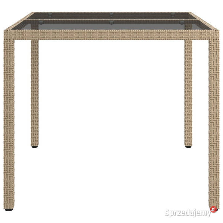 Stół ogrodowy 90x90x75 szkło i rattan PE beżowy mazowieckie
