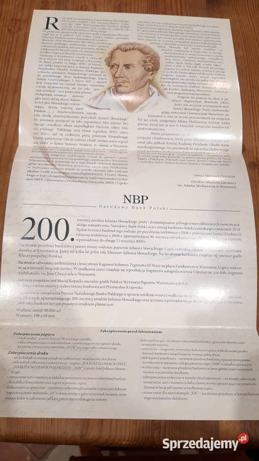 20 Juliusz Słowacki banknot kolekcjonerski Dzierżoniów