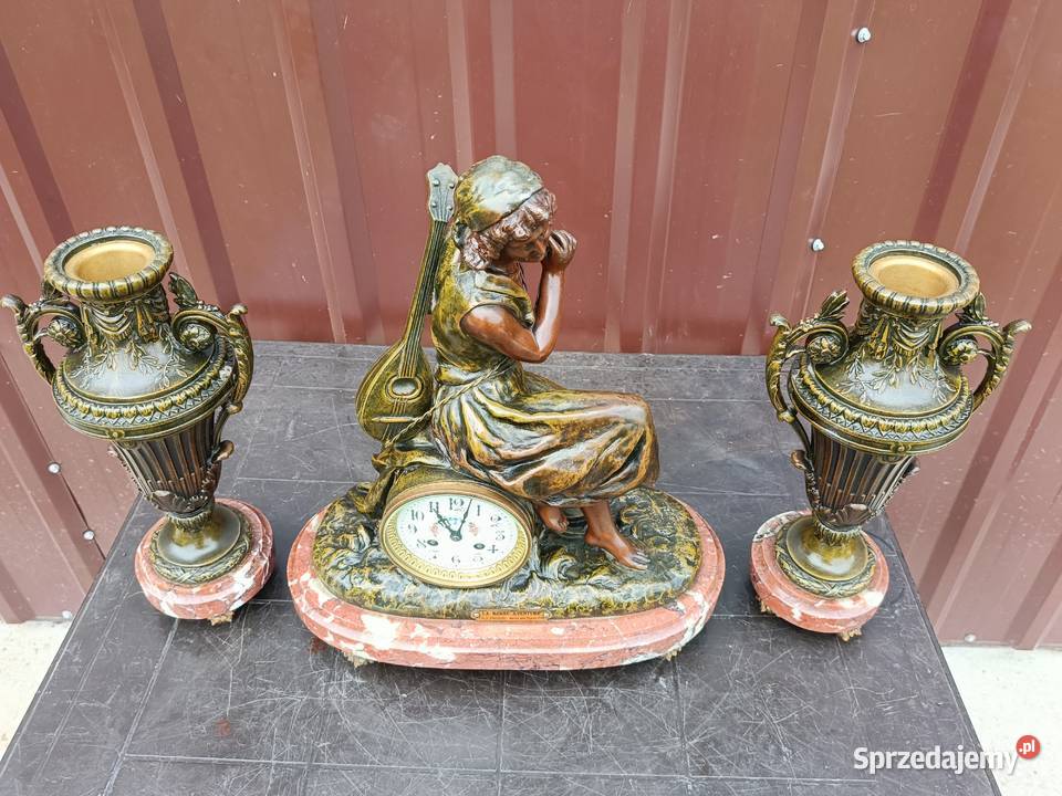 Piękny zegar kominkowy z wazonami Francja XIX Jasło
