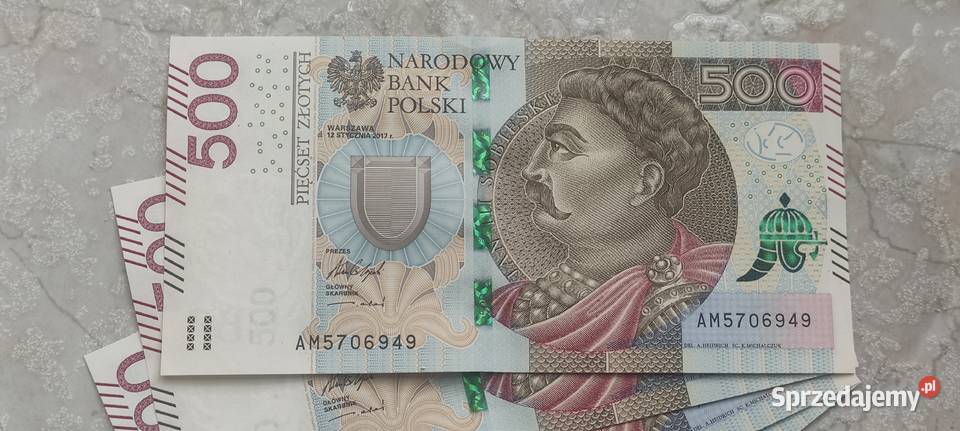 Banknoty 500 2017 r 4 kolejne numery serii UNC Pruszków