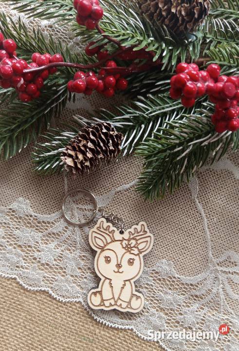 Drewniany brelok świąteczny renifer 3 wzory do