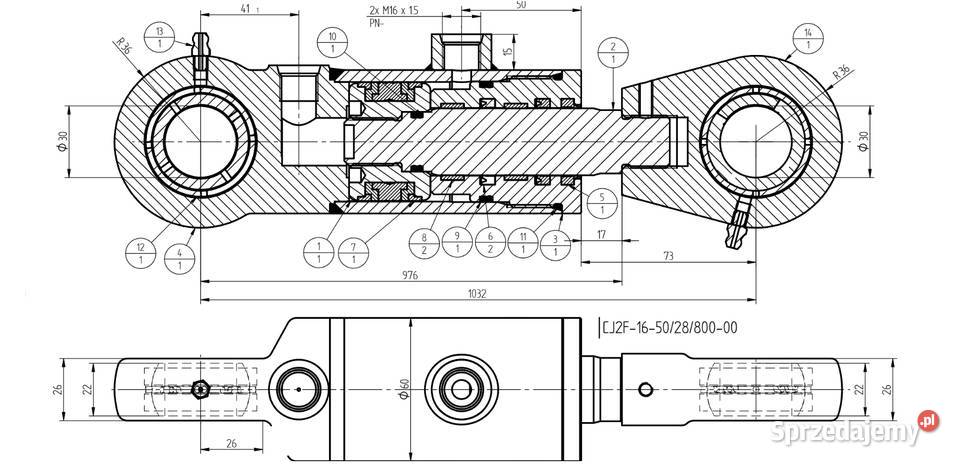 Siłownik Hydrauliczny 50x28 Skok 800 Mocowanie Solec Kujawski