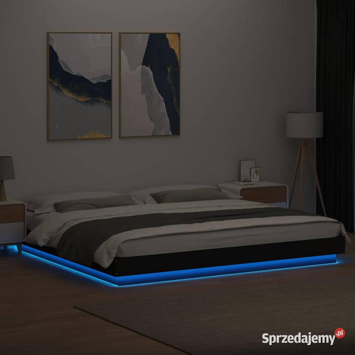 Rama łóżka z LED czarna materiał drewnopochodny 212cm Warszawa