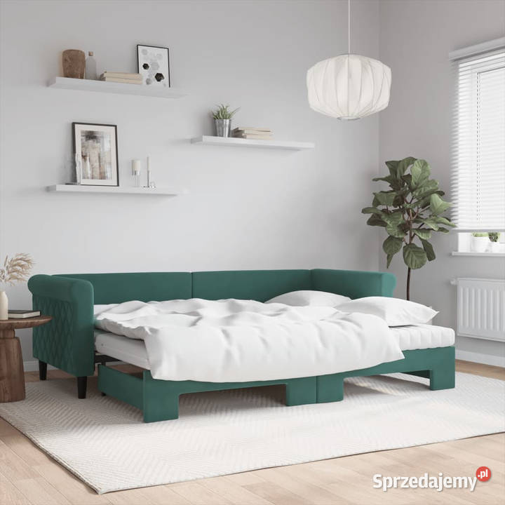 Sofa rozsuwana z materacami ciemnozielona Warszawa