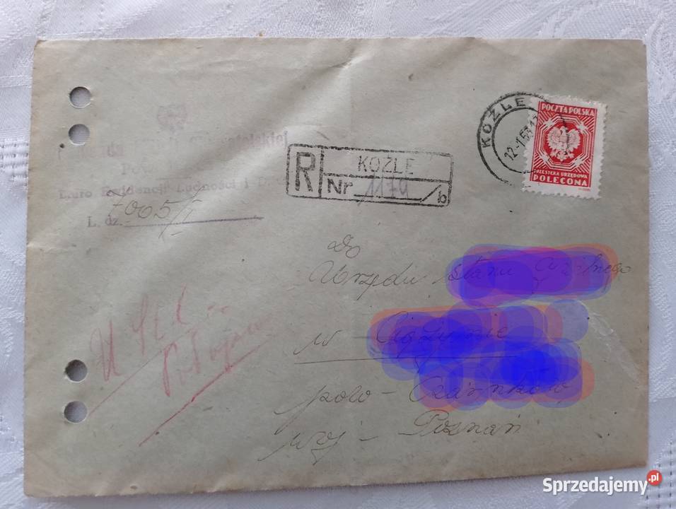 KOPERTA polecona z 1953 roku ze znaczkiem Poczty Poznań