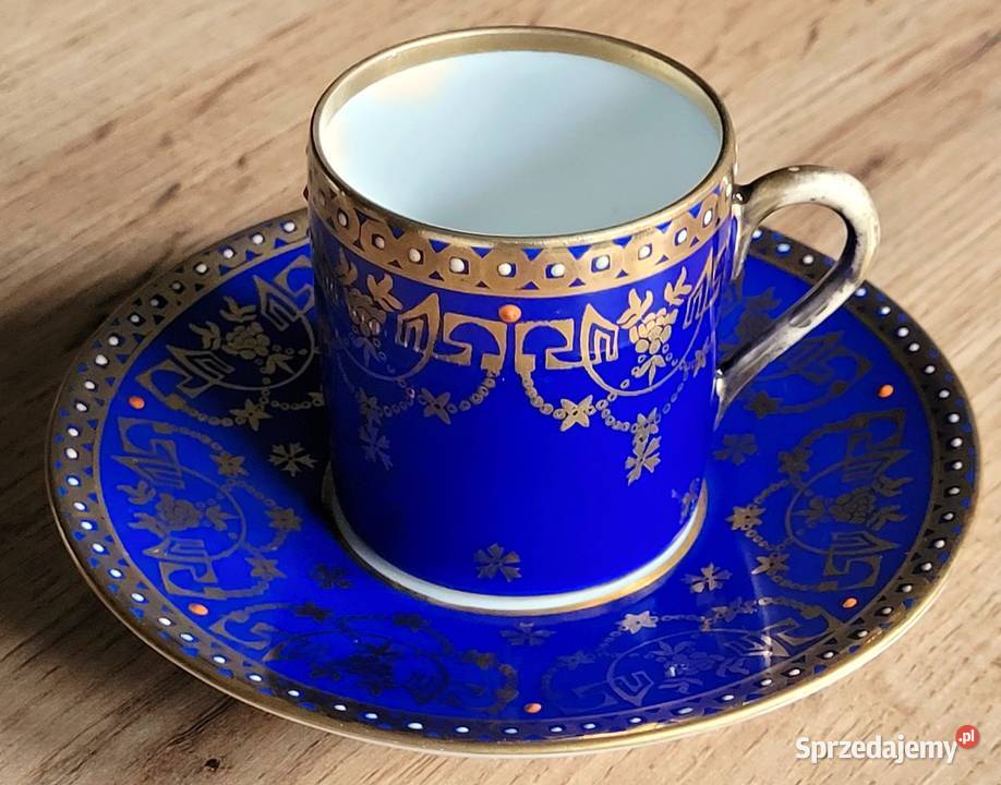 Zabytkowa neoklasyczna kobaltowa filiżanka Beyer Kraków