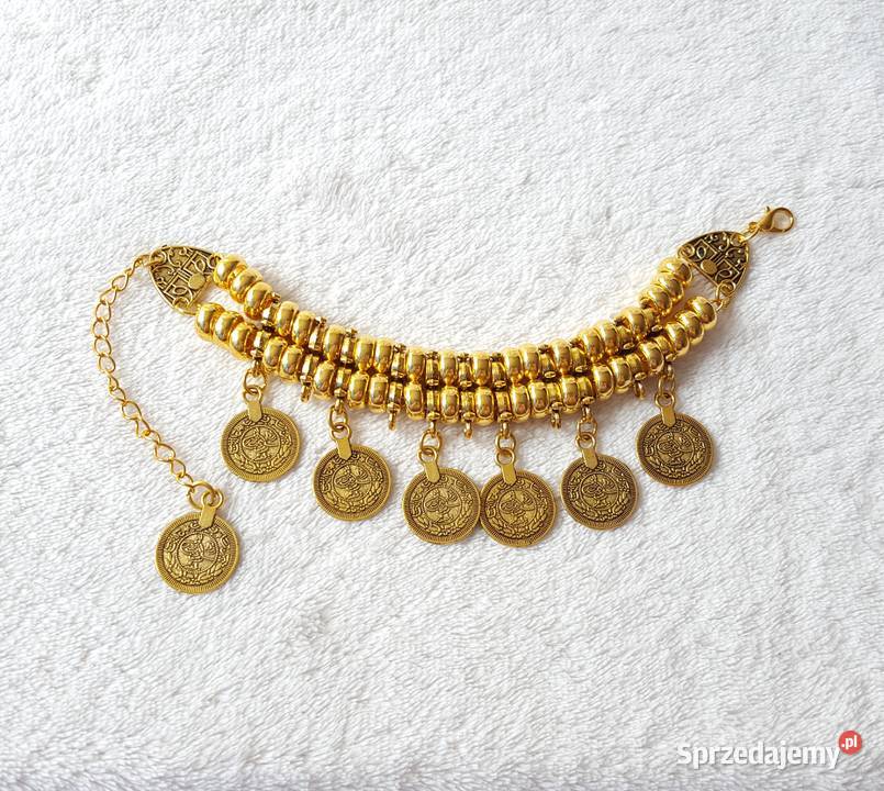 Duża bransoletka boho kolor złoty monetki Szczecin