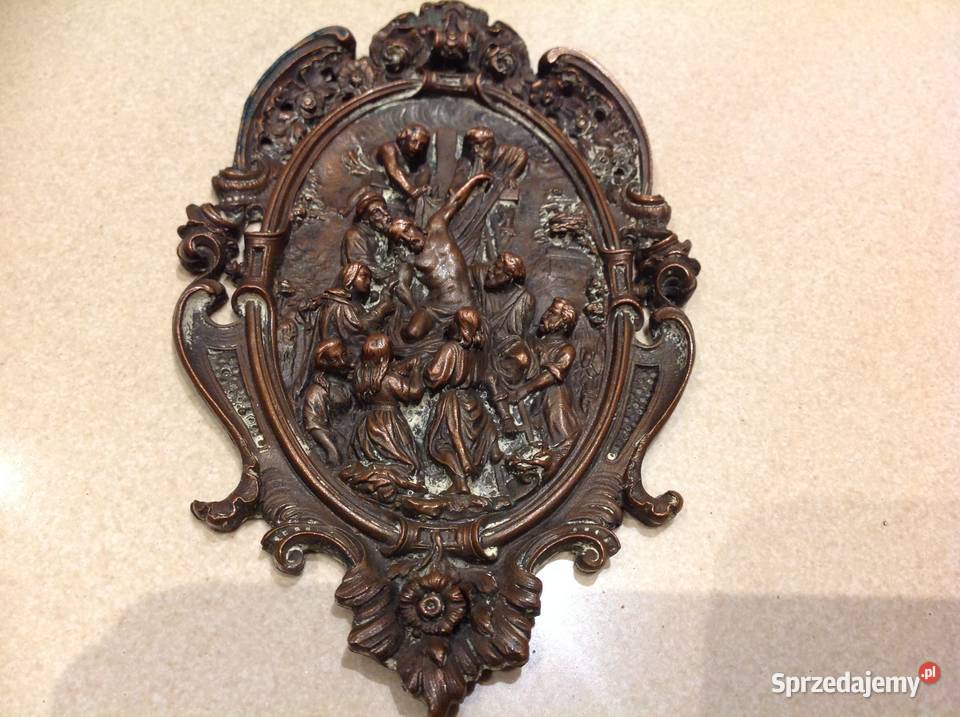 Stara Płaskorzeźba Miedziana Obrazek Święty lubuskie Nowa Sól