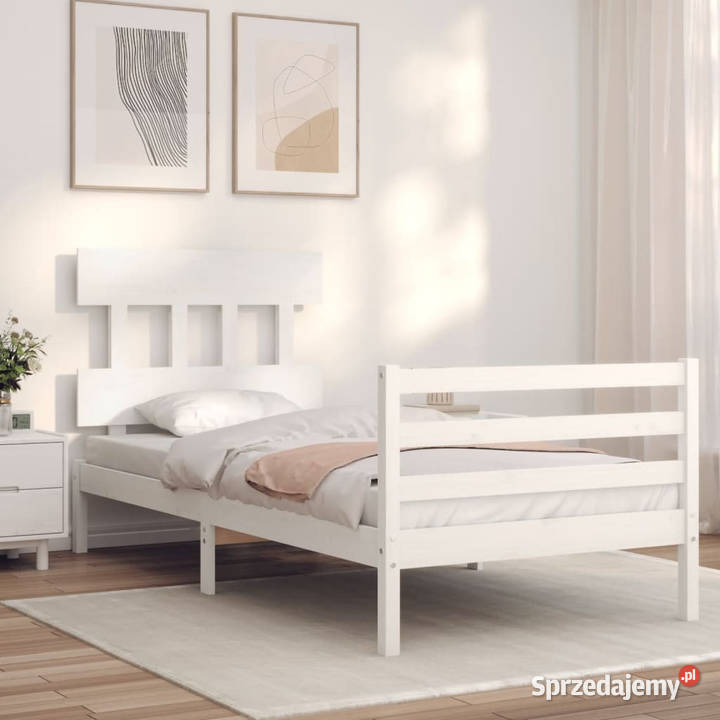 Rama łóżka z wezgłowiem biała lite drewno 90x200 Łóżka sprzedam