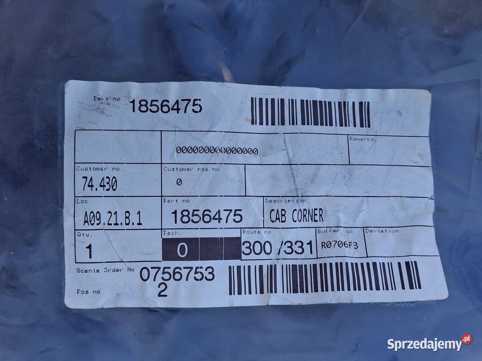 SCANIA R POLIK LEWY WEWNĘTRZNA CZĘŚĆ NAROŻNIK Bieleń