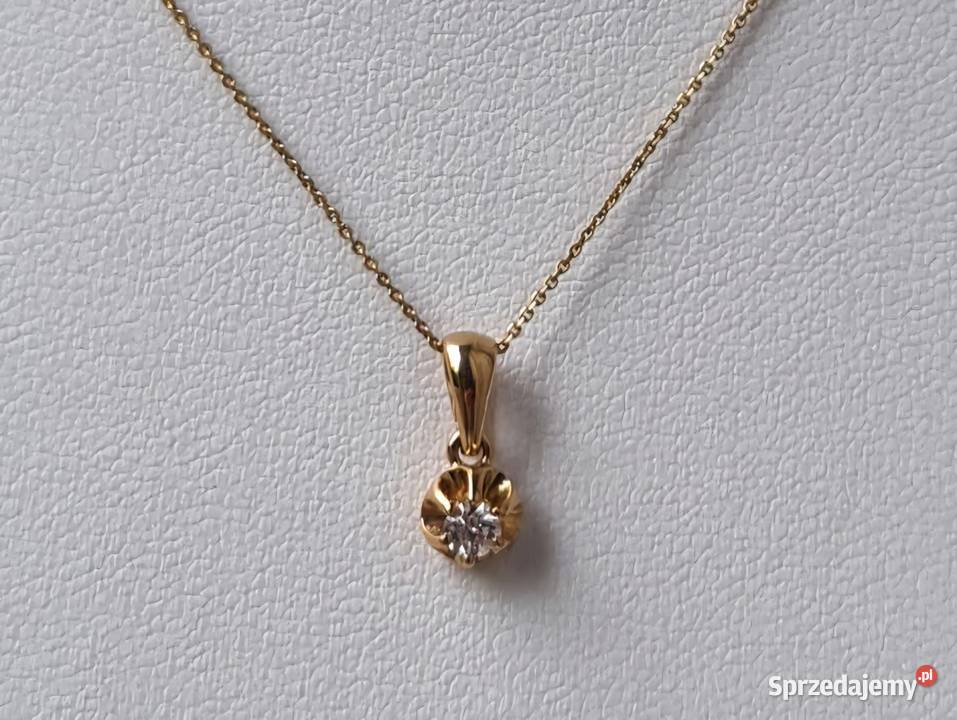 Złota zawieszka z diamentem certyfikat Otwock