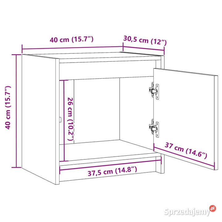 Szafka nocna biała 40x305x40 lite drewno sosnowe