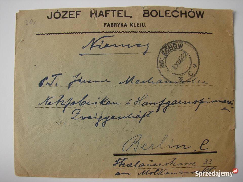 Bolechów fabryka kleju Józef Haftel 1922 seria mazowieckie Warszawa