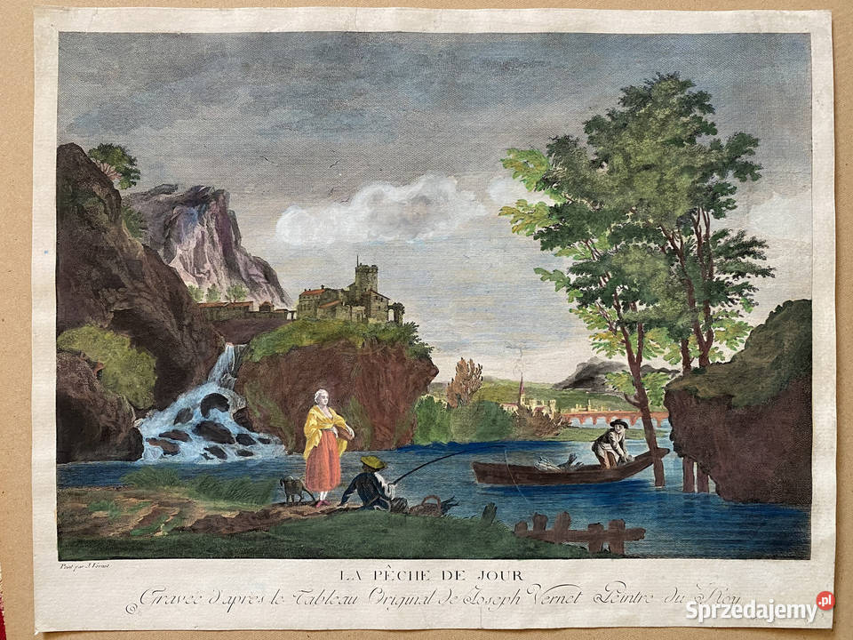 Stara rycina kolorowa XIX wiek duża Warszawa