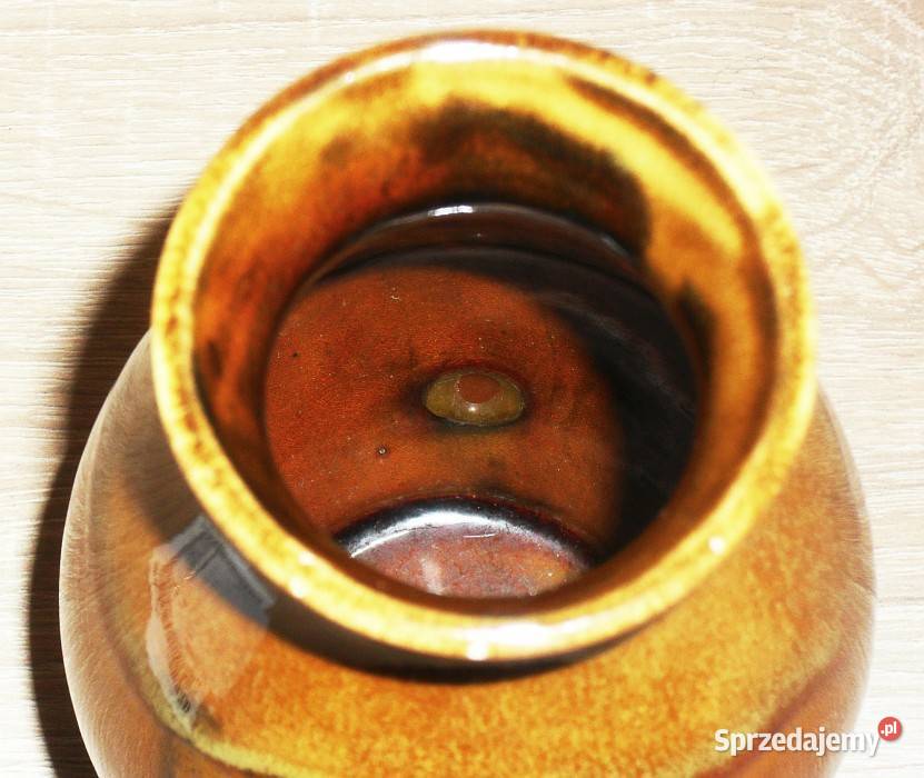 Wazon porcelitowy szkliwiony dekoracyjny brązowy Gliwice