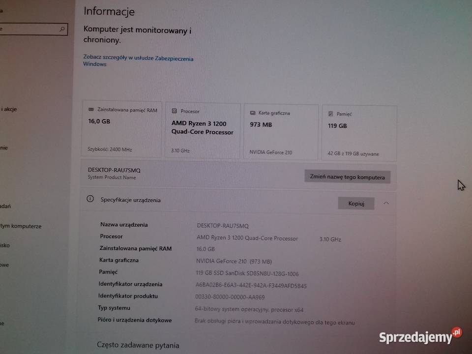 AMD Ryzen 3 1200 AE 4x31GHz AM4 8MB Sprawny