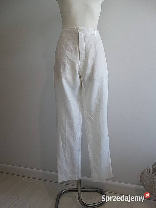 Spodnie Zara Lniane 100 Len Kremowe Chino Rozmiar 42(XL) Łomża
