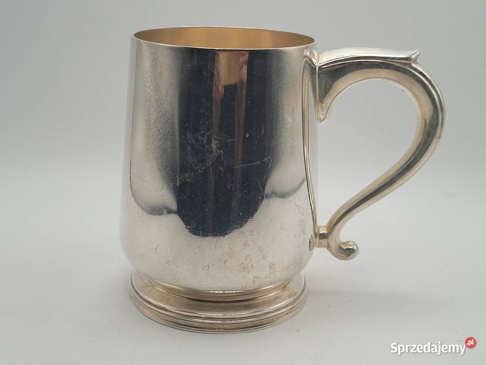 Elegancki antyczny srebrowany kufel tankard Grabów nad Prosną