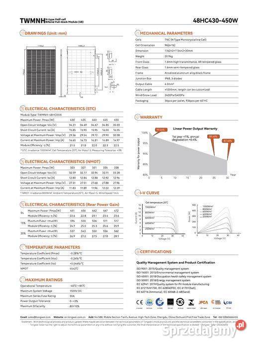 TW Solar 440W TWMNH48HC440 Bifacial Glassglass